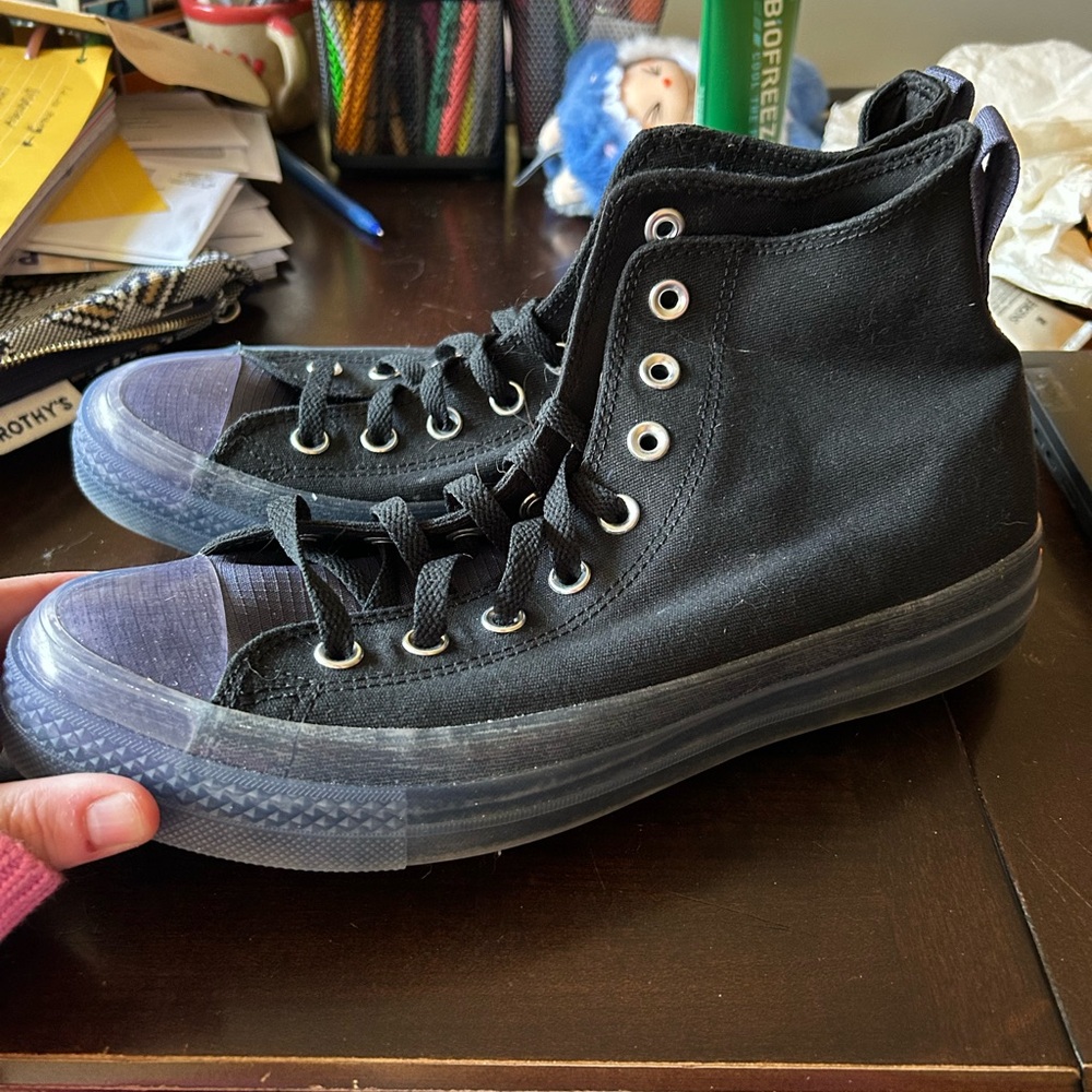 Converse Black and Purple High-Tops (men’s 9.5)